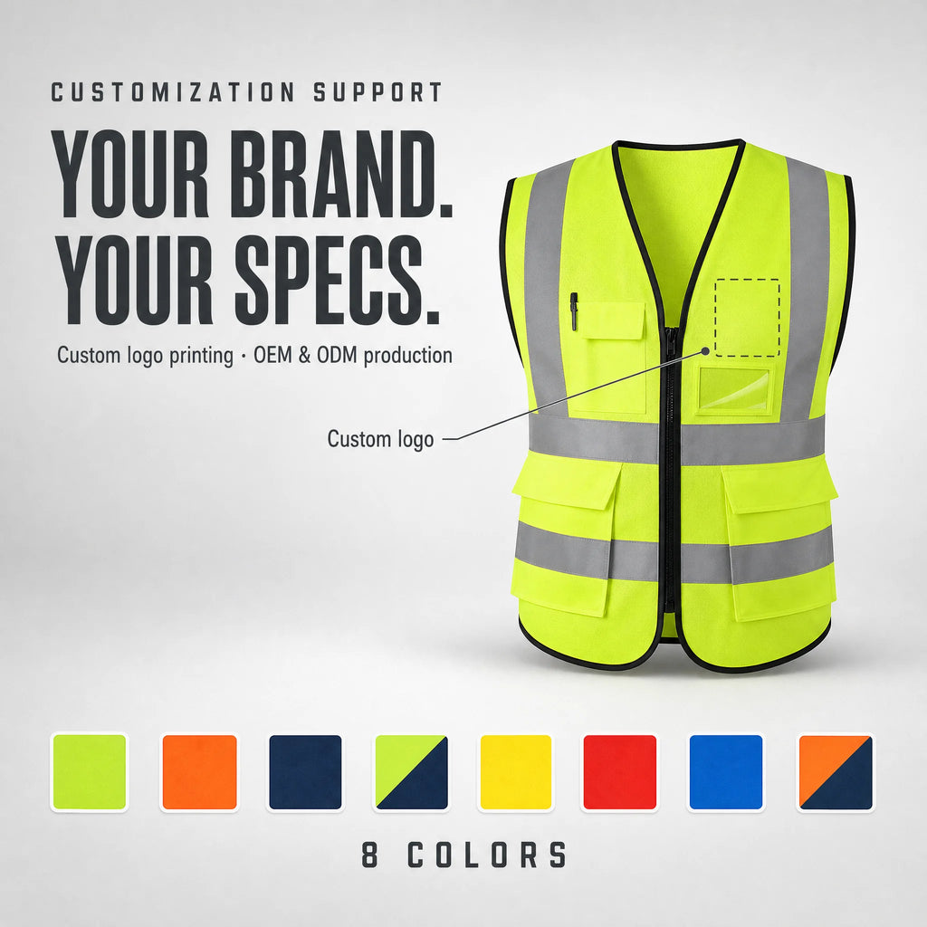Reflective safety vest front and back view