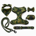 Custom 6-piece botanical dog walking kit - harness, bandana, bow tie, poop bag holder, collar and leash