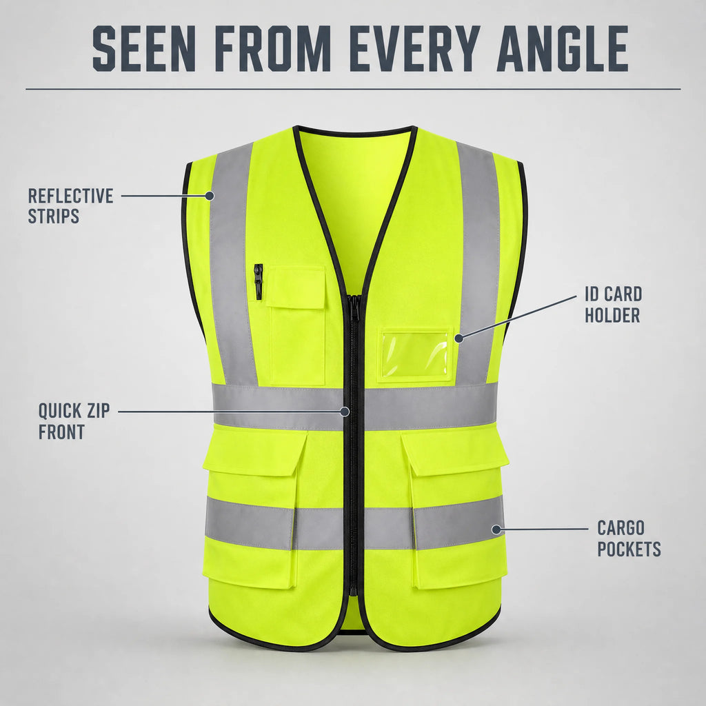 Reflective vest color options green orange navy