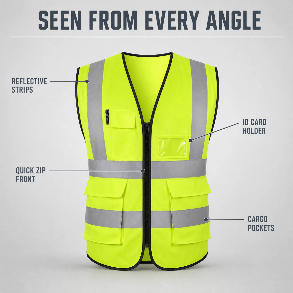 Reflective vest color options green orange navy