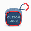 Custom portable Bluetooth speaker with lanyard in light blue with CUSTOM LOGO print zone