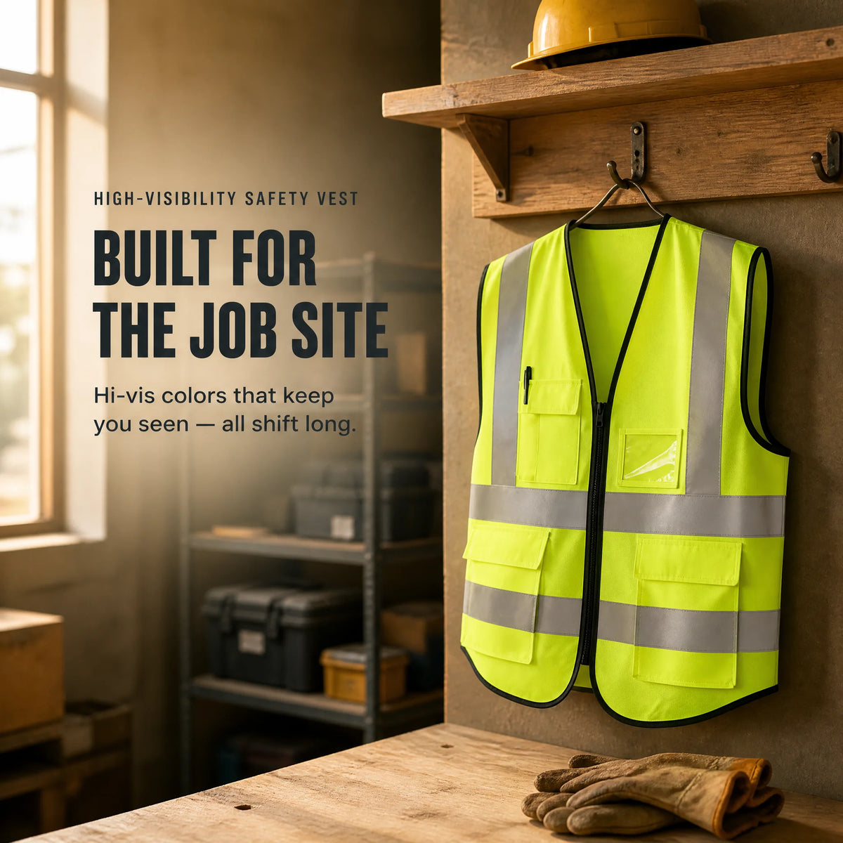 Safety vest with clear ID holder and chest pocket