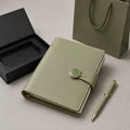 Green PU leather loose-leaf binder set with pen, gift box and bag