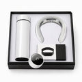 Custom wellness gift set - neck massager, smart fitness band and thermos in a matte black gift box