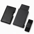 Custom RFID pop-up smart wallet - aluminum card case with leather sleeve and elastic band