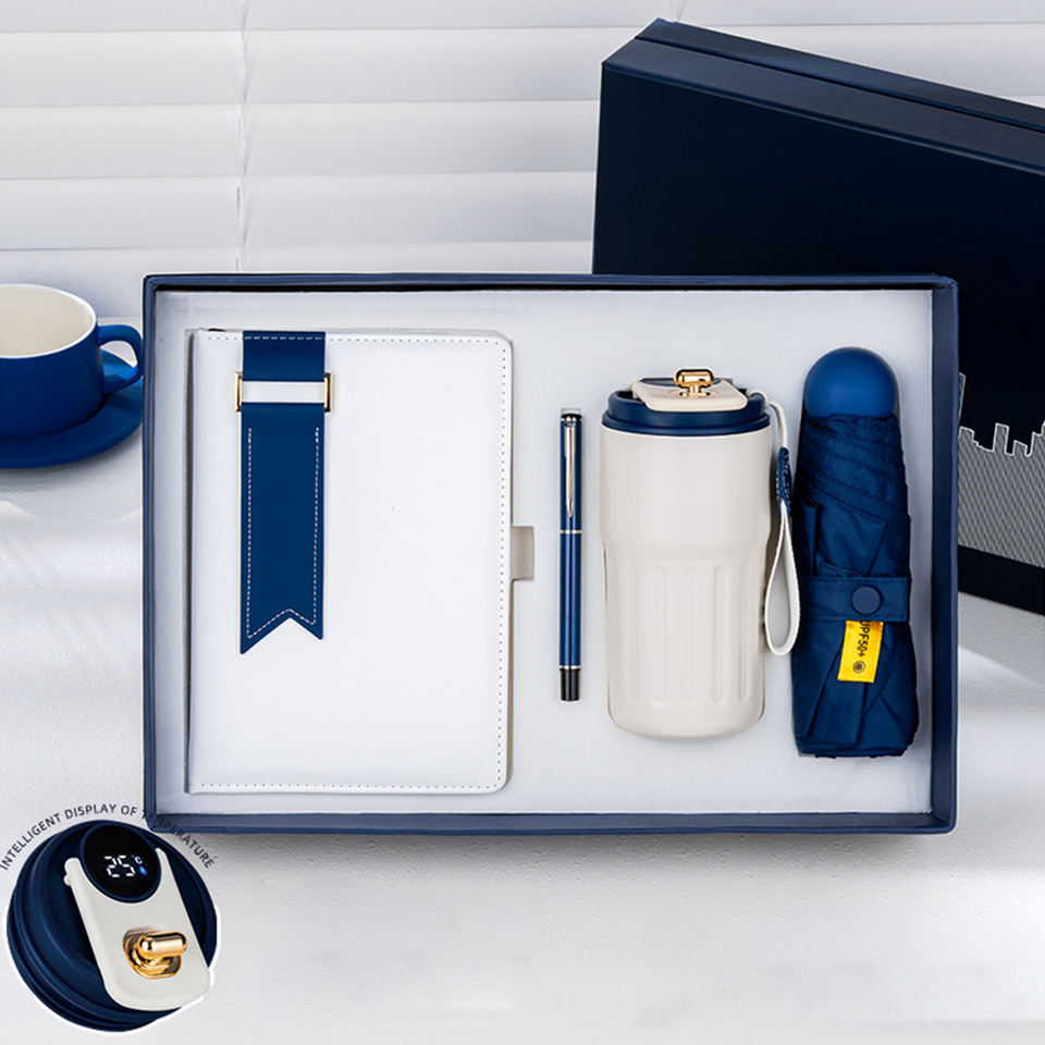 Custom Luxury Business Corporate Notebook Journal Gift Set with Coffee Cup Promotional Umbrella Personalized Logo