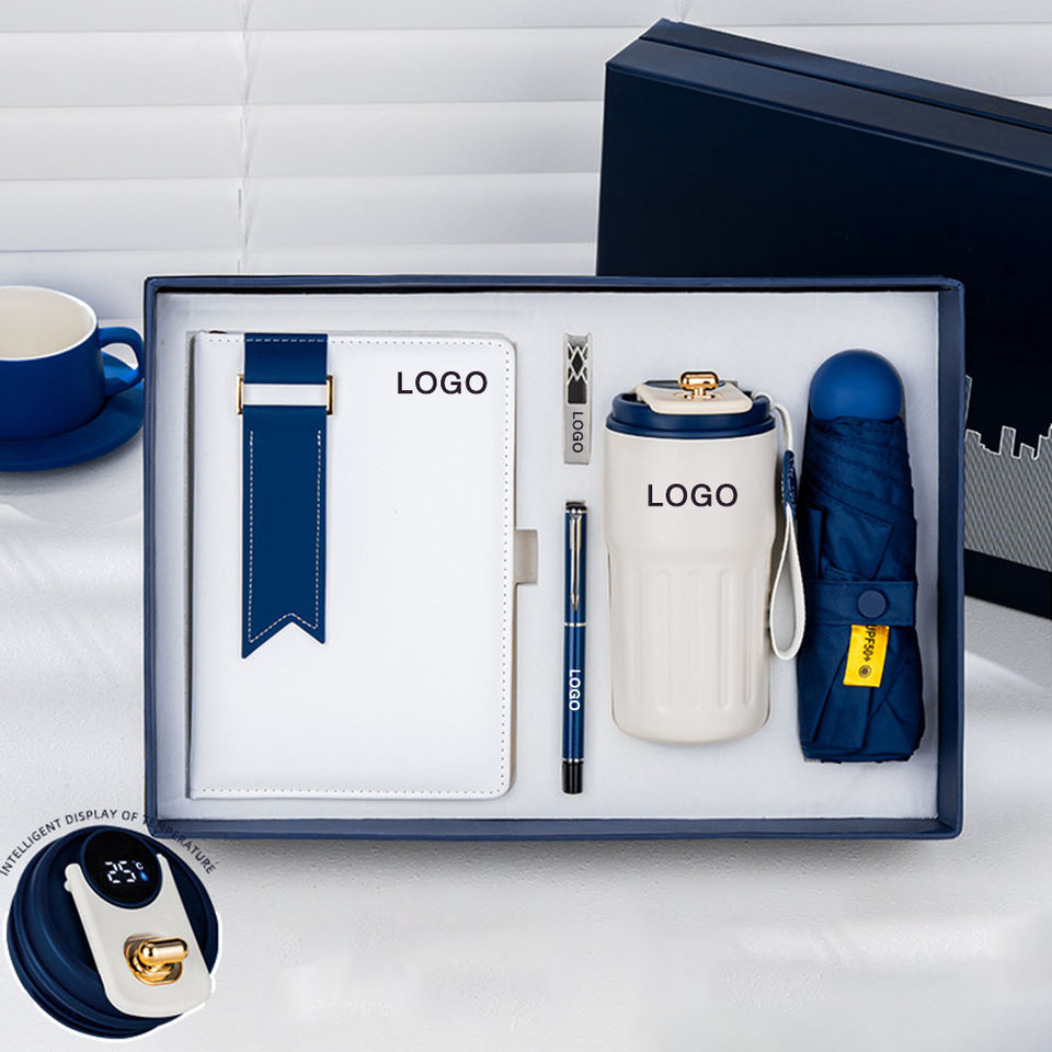 Custom Luxury Business Corporate Notebook Journal Gift Set with Coffee Cup Promotional Umbrella Personalized Logo