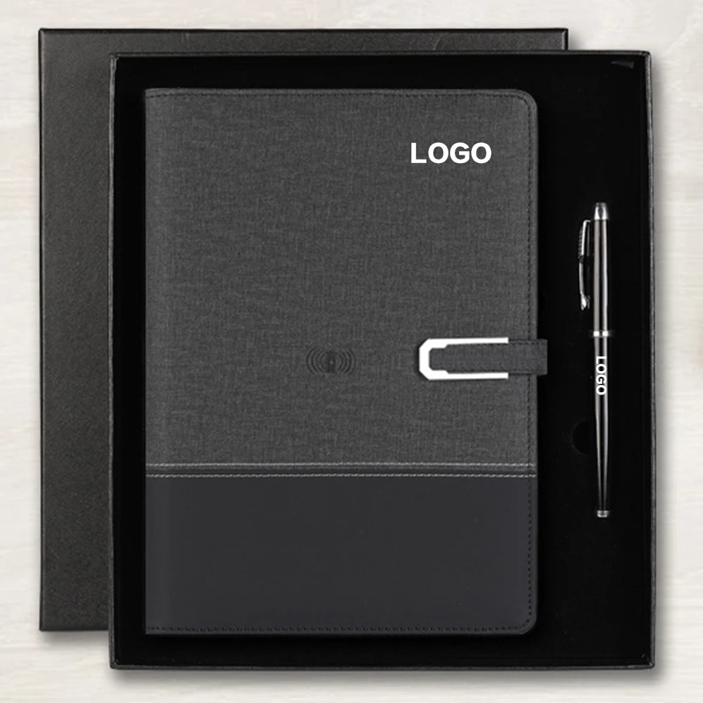 Custom A5 Journal Leather Hardcover Wireless Charger Gift Box Loose-leaf Notebook with Luxury Features - Image 1
