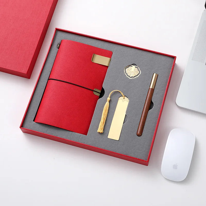 Business Notebook with Brass Bookmarks and Book Clips Set Office Supplies for School or Enterprise Gift Box with Logo - Image 1