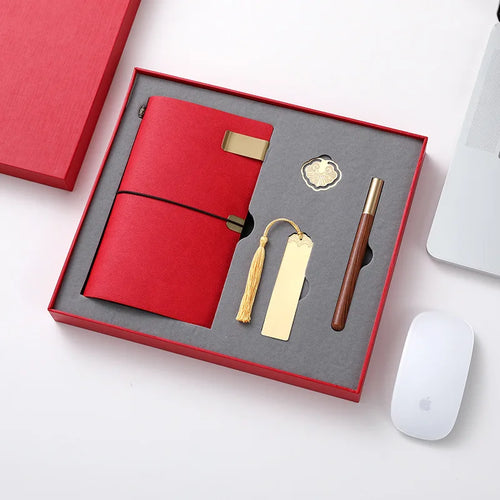 Business Notebook with Brass Bookmarks and Book Clips Set Office Supplies for School or Enterprise Gift Box with Logo - Image 1