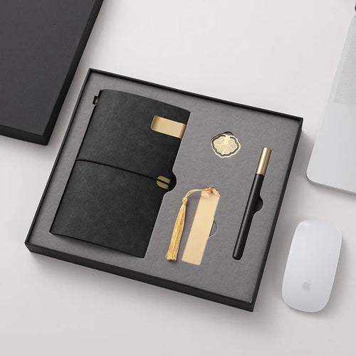 Business Notebook with Brass Bookmarks and Book Clips Set Office Supplies for School or Enterprise Gift Box with Logo - Image 2