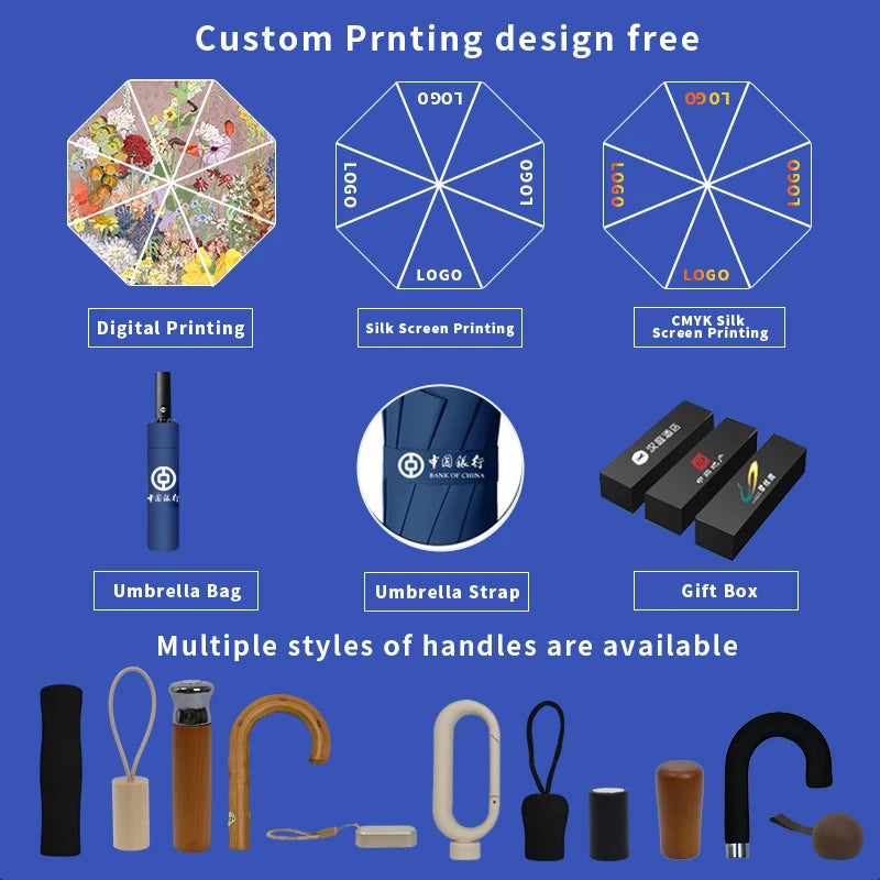 Custom Logo UV Black 3-Fold Automatic Umbrella - Sun & Rain Protection with Iron Tube Frame