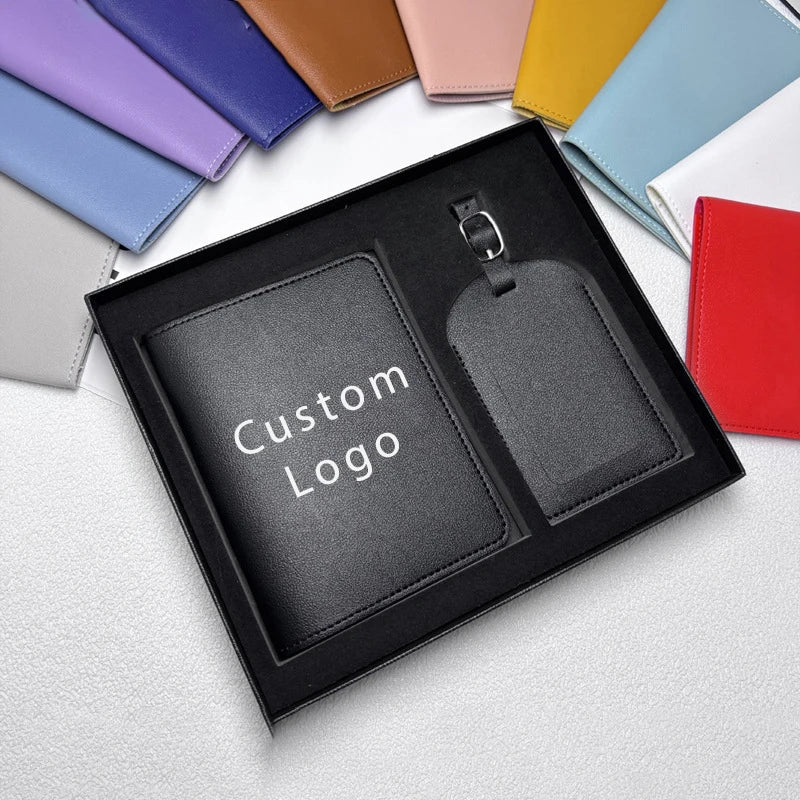 Custom Embossed PU Passport Cover & Luggage Tag Set