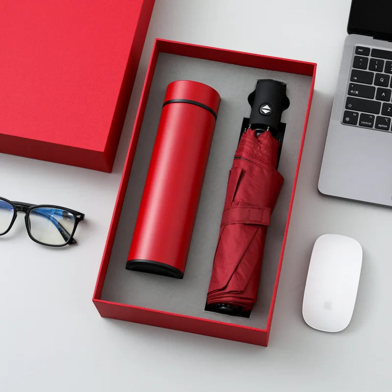 Wholesale Custom Logo Business Conference Gift Set - Umbrella Water Bottle PU Leather Notebook Stationery 4-Piece Set