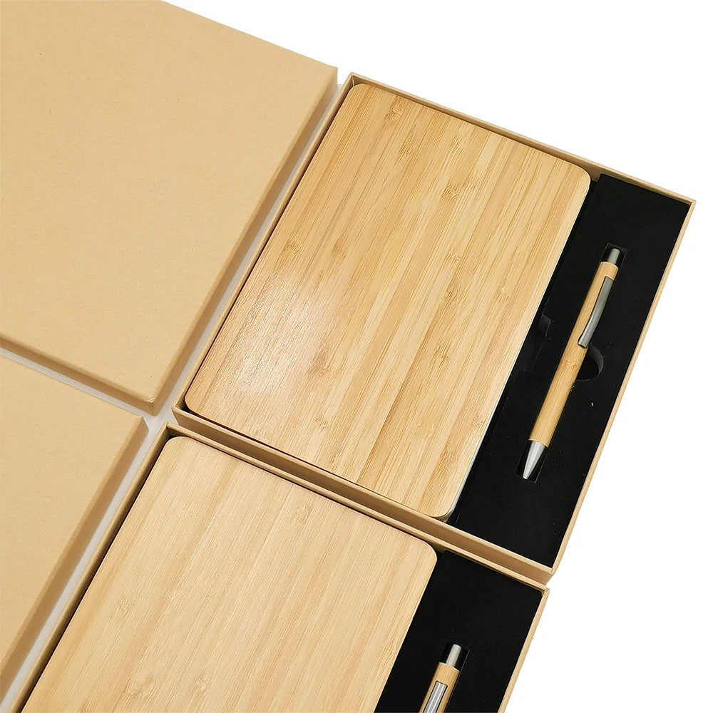 Custom Bamboo A5 Notebook Pen Set | Gift Box