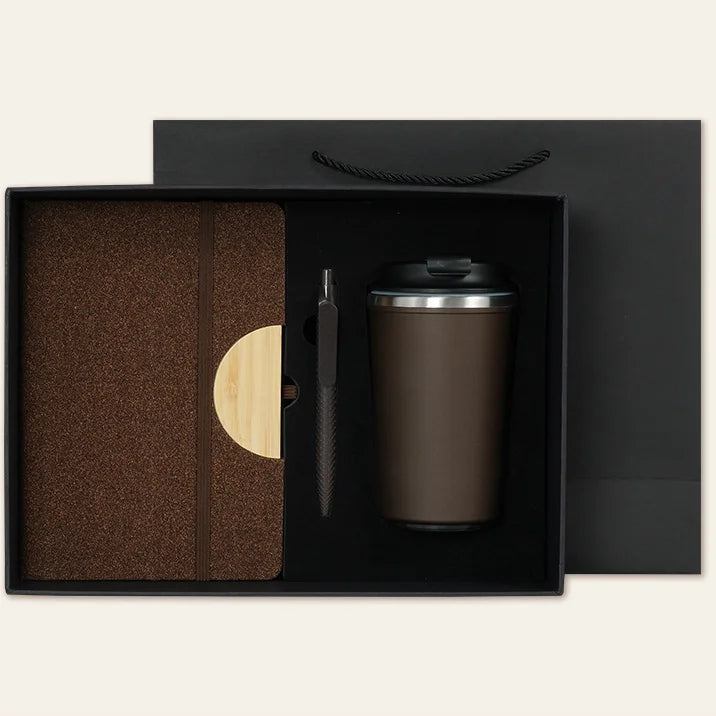 Custom Cork Notebook & Bamboo Pen Cup Set | Eco Gift