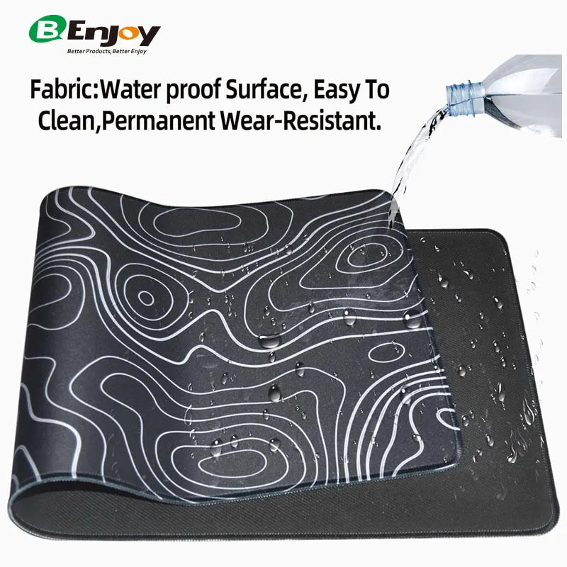 Waterproof desk mat with water beading demonstration