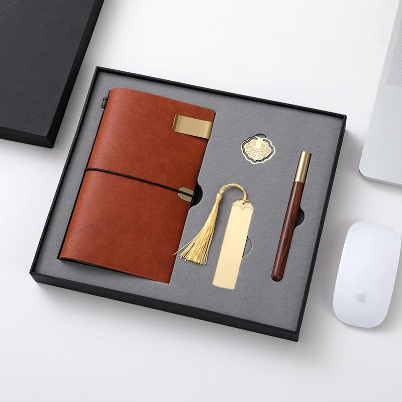 Business Notebook with Brass Bookmarks and Book Clips Set Office Supplies for School or Enterprise Gift Box with Logo - Image 3