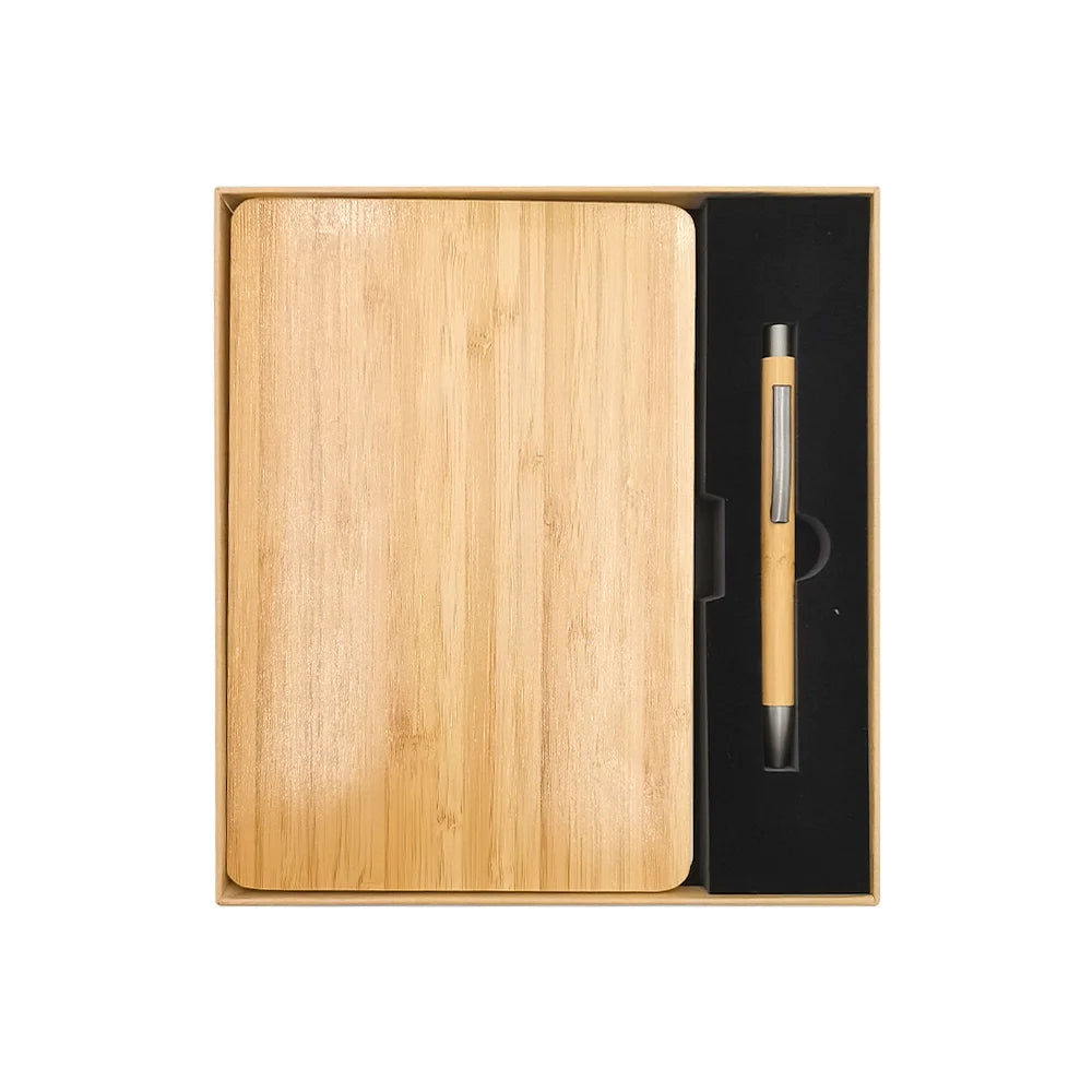 Custom Bamboo A5 Notebook Pen Set | Gift Box