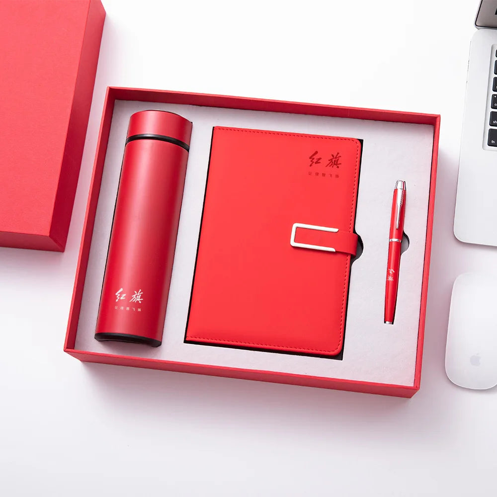 Wholesale Custom Logo A5 Spiral Business Souvenir - Insulated Water Bottle PU Leather Notebook Pen Stationery Teacher's Gift