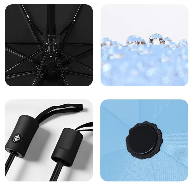 Custom Logo UV Black 3-Fold Automatic Umbrella - Sun & Rain Protection with Iron Tube Frame