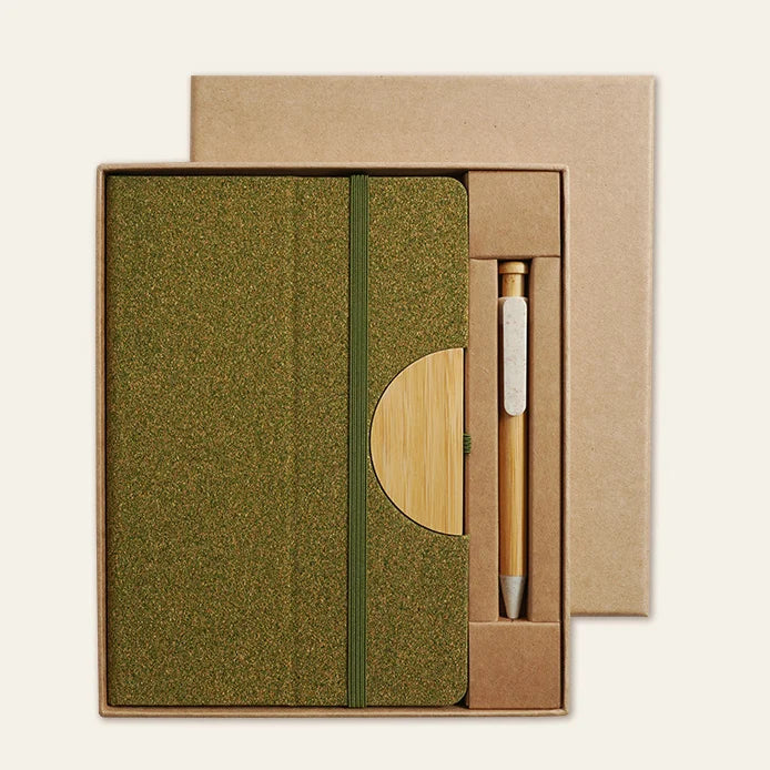 Custom Cork Notebook & Bamboo Pen Cup Set | Eco Gift