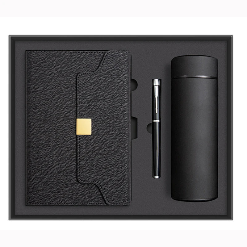 Custom Luxury A5 Notebook Set Hardcover PU Business Journal with Pen Thermos Cup & Gift Box