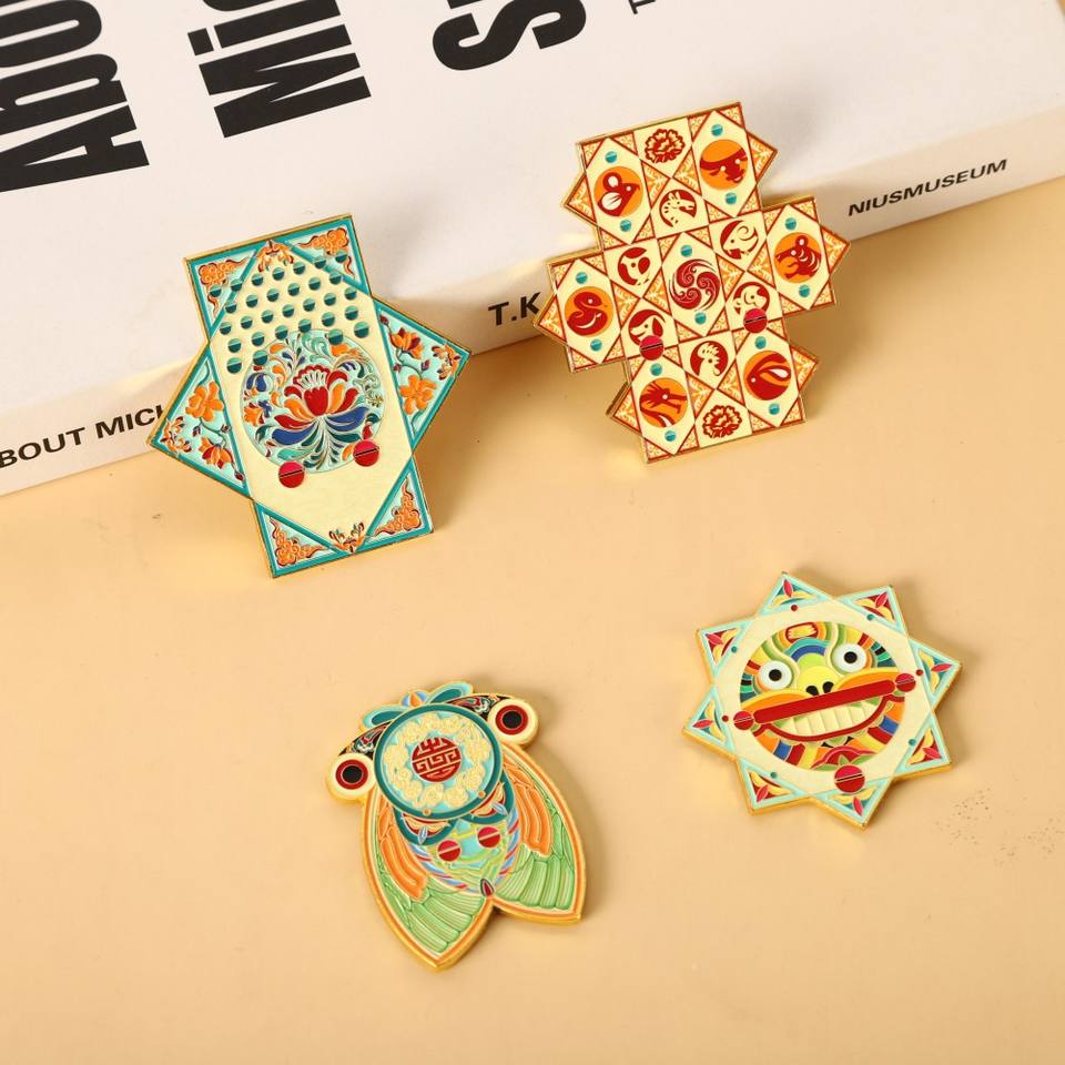 Custom cartoon badge fridge magnets, metal finish