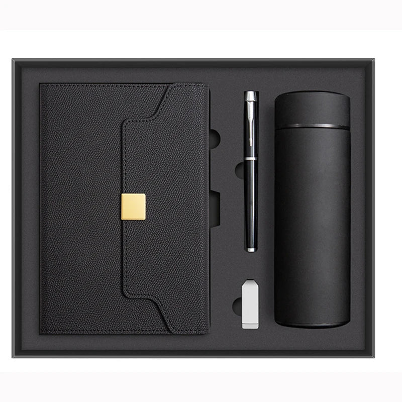 Custom Luxury A5 Notebook Set Hardcover PU Business Journal with Pen Thermos Cup & Gift Box