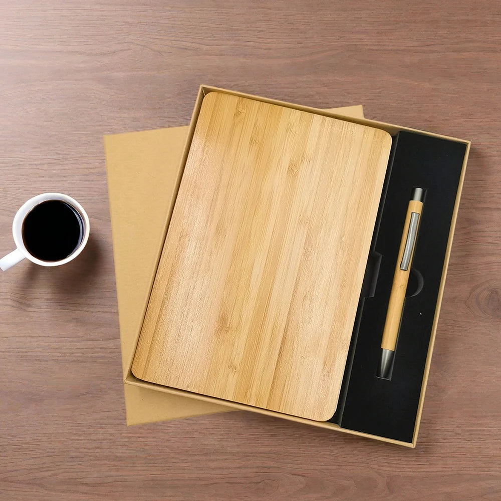 Custom Bamboo A5 Notebook Pen Set | Gift Box