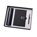 Black notebook and insulated bottle gift set in black box