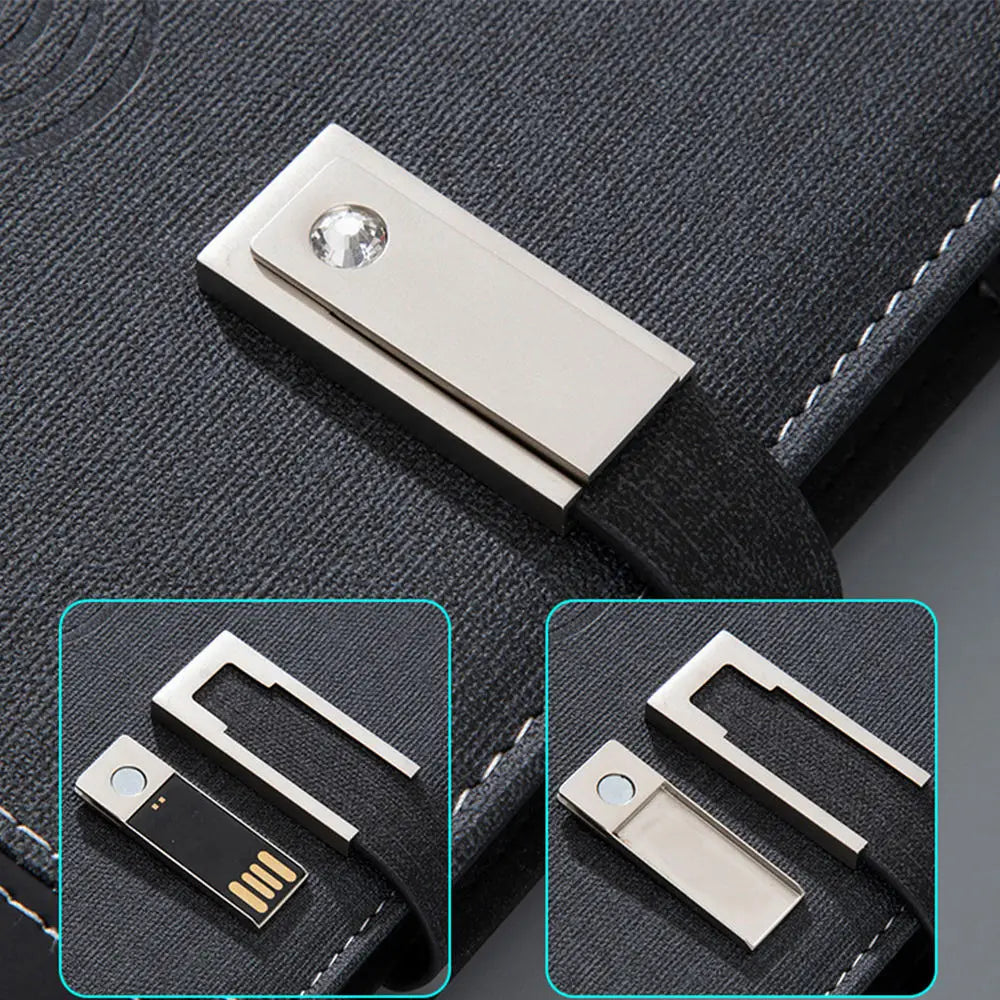 Custom A5 Journal Leather Hardcover Wireless Charger Gift Box Loose-leaf Notebook with Luxury Features - Image 4