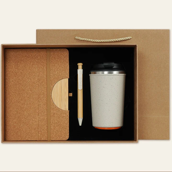 Custom Cork Notebook & Bamboo Pen Cup Set | Eco Gift