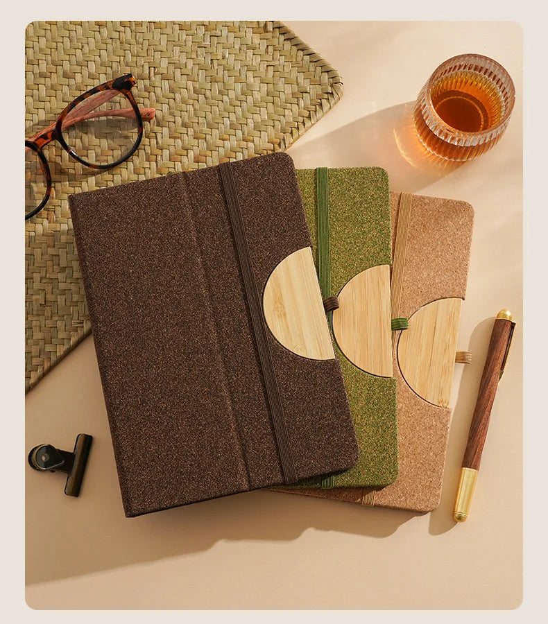 Custom Cork Notebook & Bamboo Pen Cup Set | Eco Gift